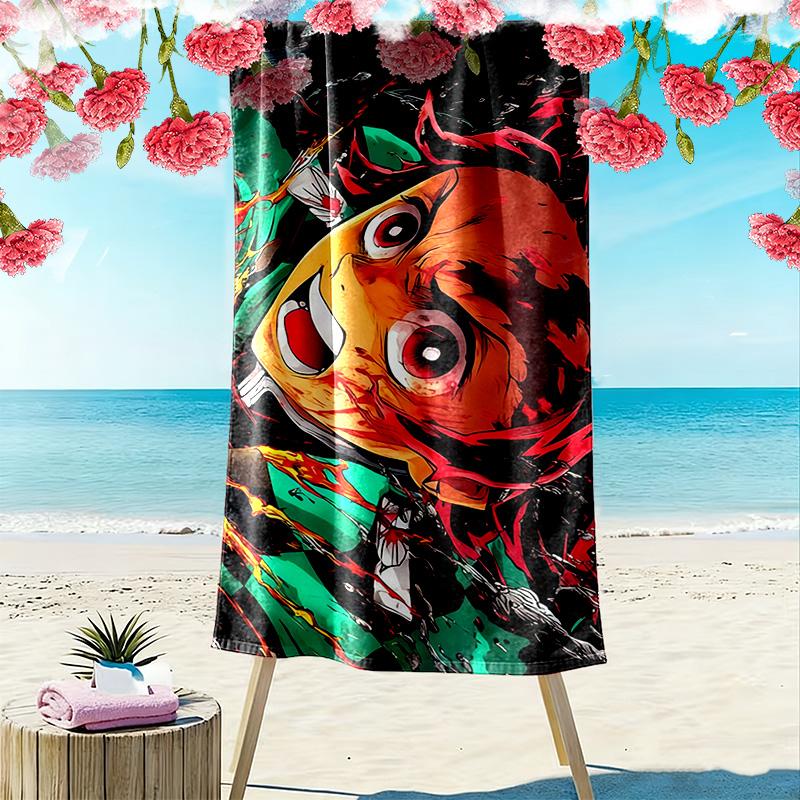 Demon Slayer Kimetsu no Yaiba Print Beach Towel, Large Soft Quick Dry Towel for Beach Camping Swimming