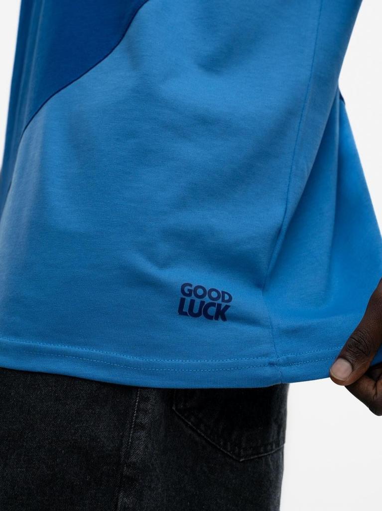 Men's Short Sleeve Oversize T-Shirt Blue / Light Blue GOOD LUCK Loopy M