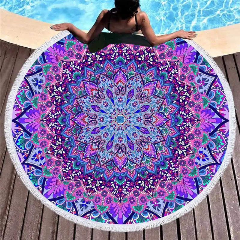 Swimming Towels Outdoor Beach Tassel Towel Yoga Blanket 3D Print Round Wall Tapestry Beach Cover Up Bath Shawl Thick Camping Mat