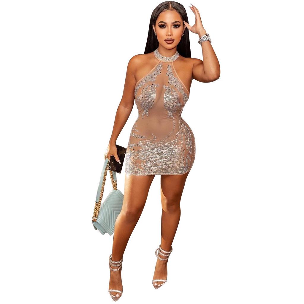 OS6681 Letnia seksowna sukienka z siateczki w kształcie diamentu - styl europejski/amerykański w klubie nocnym, moda damska