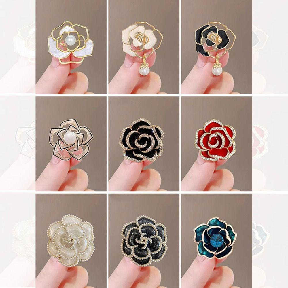 Enamel Design Enamel Camellia Brooch Golden And Black Floral Brooch  For Funerals and Mourning