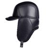 Men's Genuine Leather Winter Hat - Lei Feng Style with Ear Protection, Warm Cotton Lining for Middle-Aged and Elderly