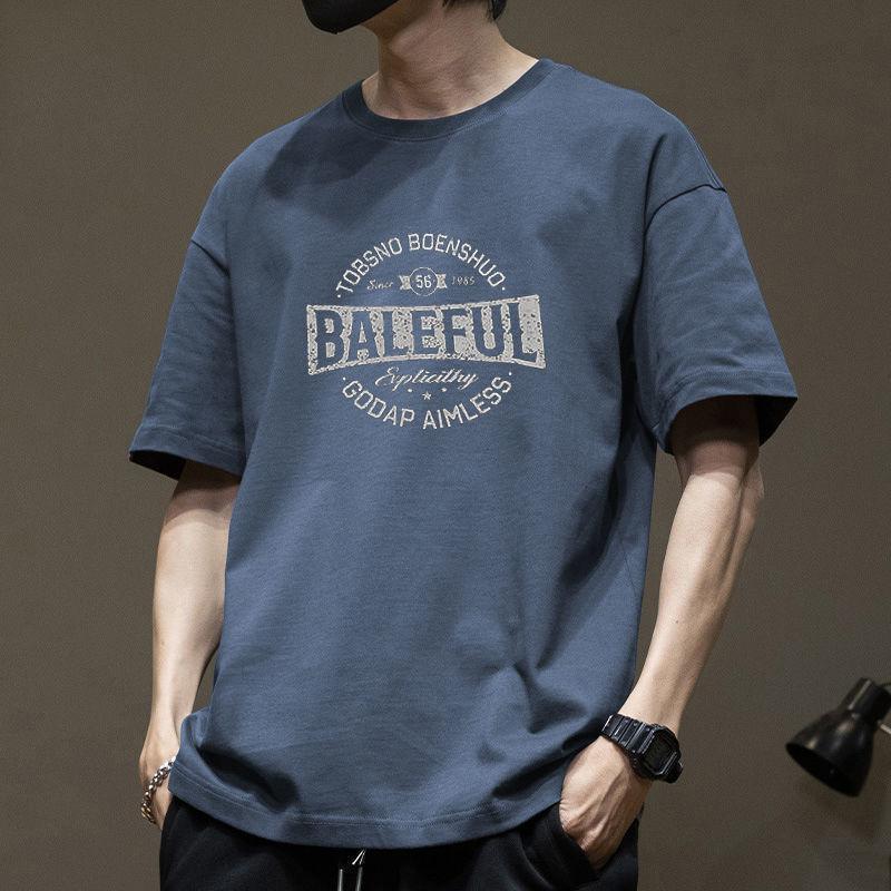 

Simple T-shirt Men s print Summer Trendy Printed Cotton Short Sleeved Loose Trendy Breathable T-shirts S