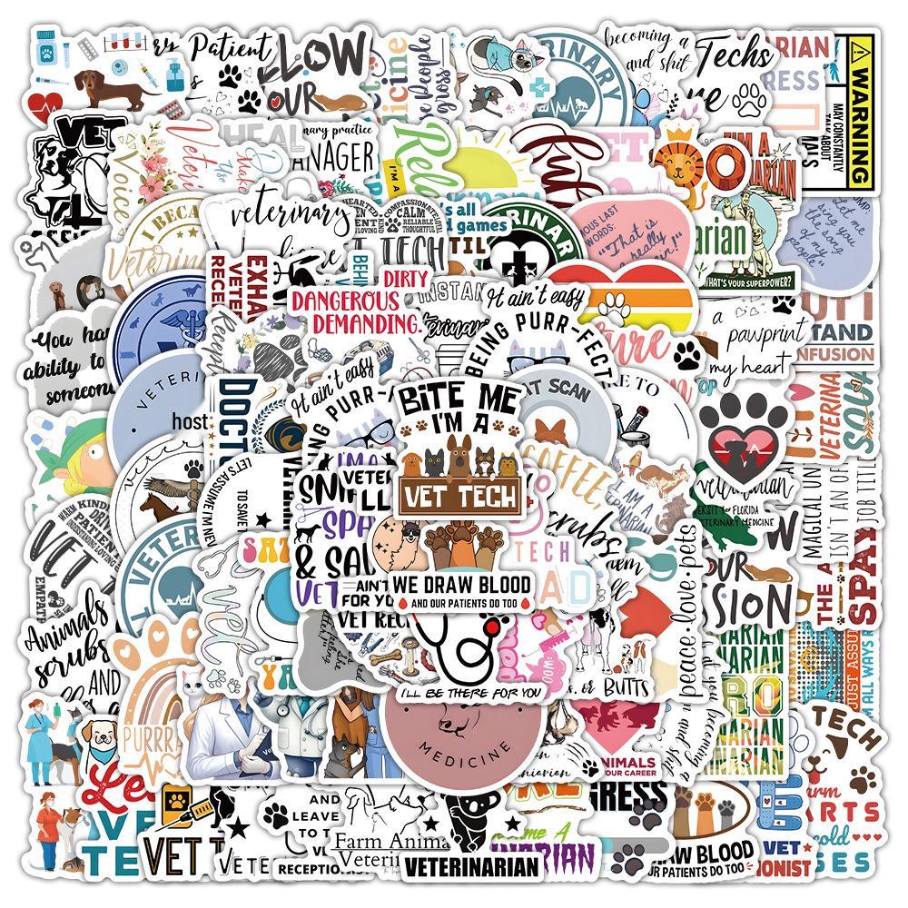 100 Cross-Border Veterinary Doodle Stickers: Personalized Creative Decor for Phone Cases & Skateboards, Waterproof