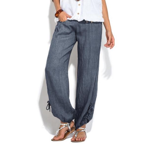 Mens Baggy Loose Wide Leg Straight Pants Casual Plain Yoga Linen Cotton Trousers