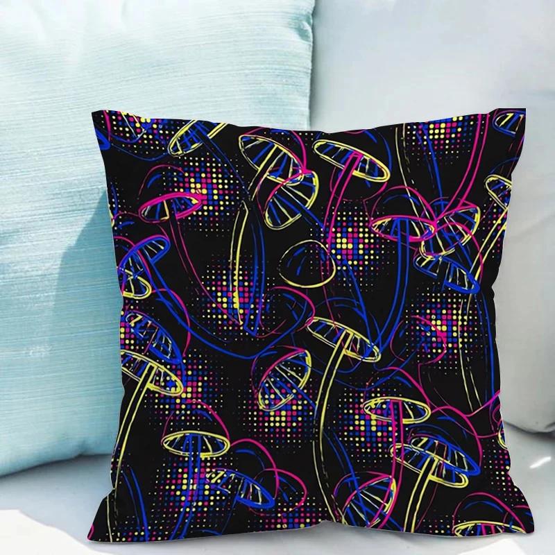 Bed Pillowcases for Pillows Fluorescent Mushroom Cushions Double-sided Printing Pillowcase 45*45 Cushion Covers 45x45 Cover Sofa
