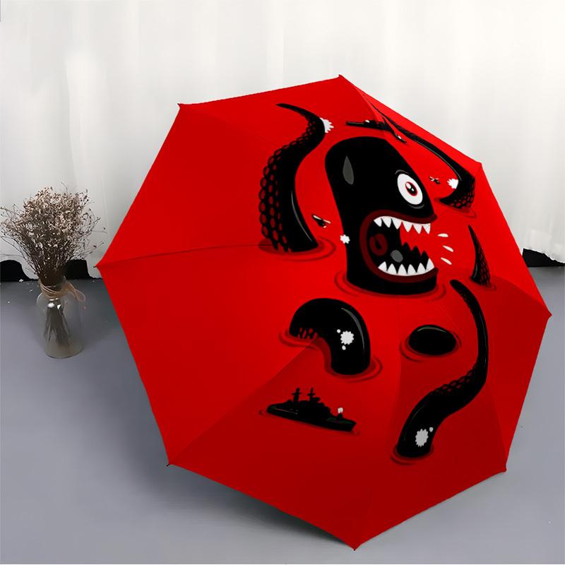 1pc Monster Sea Automatic Open/Close Umbrella, Portable Folding Umbrella for Travel, Themed Events,