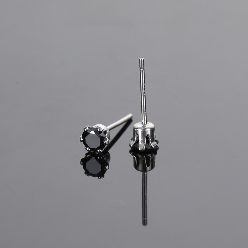 S925 Silver-Plated White Gold 6-Prong Round Zirconia Stud Earrings