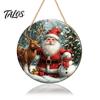 Rustic Christmas Wall Decor Wooden Round Hanging Sign, Santa Claus Highland Cow Winter Theme Farmhouse Holiday Art Door Decor, Welcome Ornament