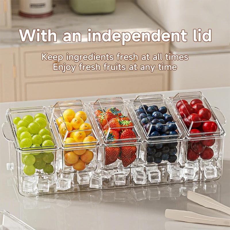 Obstsalatbox 5 Fächer mit Gabel Tragbare Frischhaltebox Picknickfach Gefrierfach Aufbewahrungsbox für Zuhause Kühlschrank