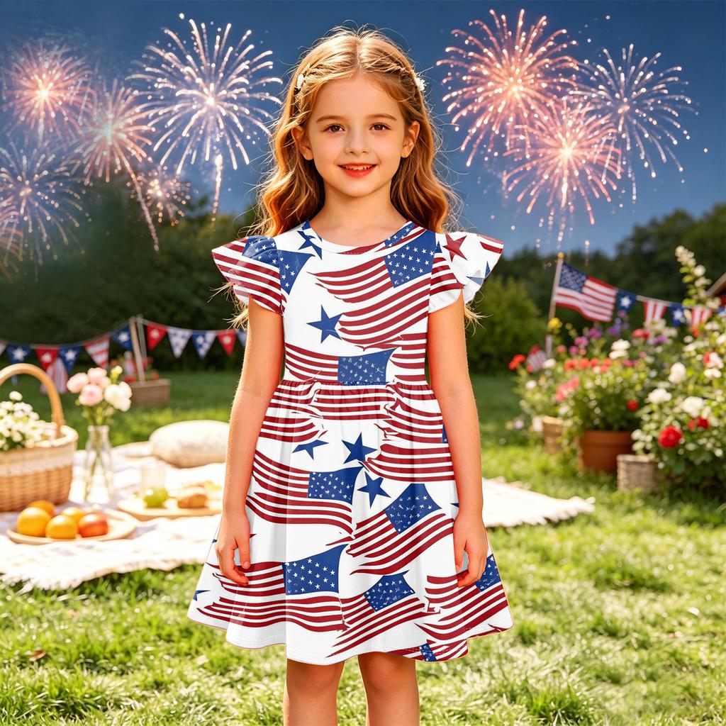 Vestido de Princesa de Verano para Niñas - Vestido Camiseta de Corte A Día de la Independencia
