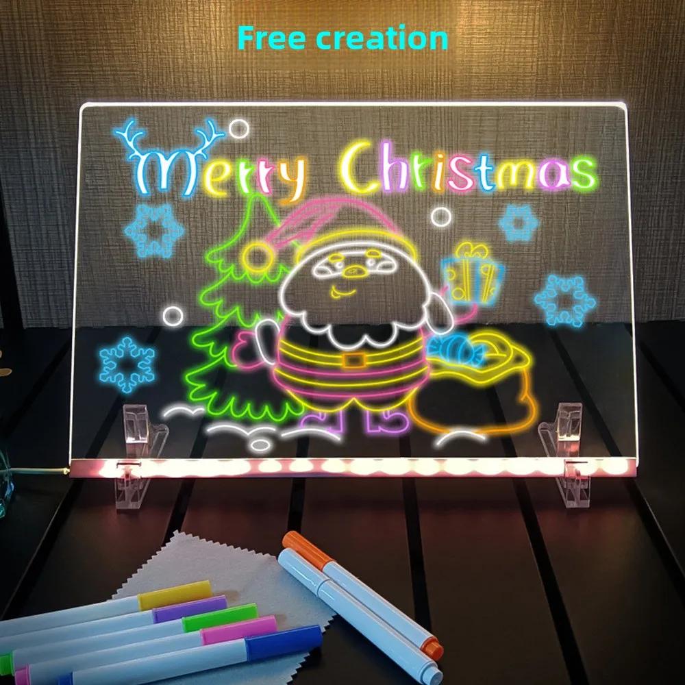 Non-Toxic Led Drawing Board Luminous Wordpad Diy Acrylic Board With Colour Pens Led Note Board Kid Drawing Toy Blackboard With Night Light