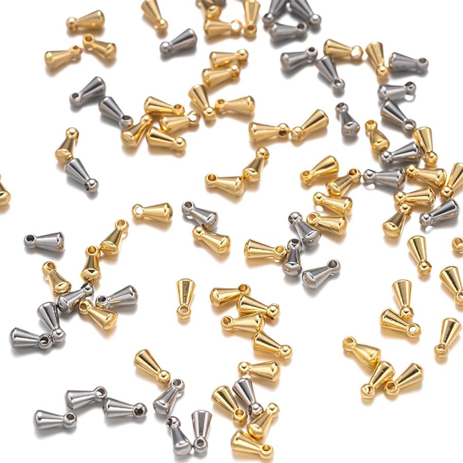 50Pcs/Lot Golden Old Silvery Water Drop Pendant End Beads 2*7 mm For Tail Extender Chain DIY Jewelry Making Findings Accessories