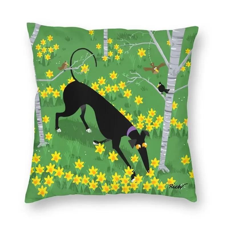 Whippet Sihthound Dog Cushion Cover 40x40cm Home Decor Printing Greyhound Christmas Tree Throw Pillow Case for Car Two Side