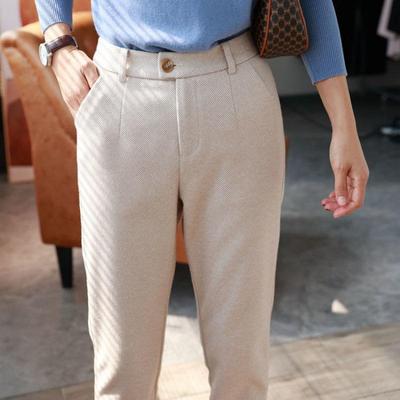 Woolen Pants Women's Harem Pencil Pants Autumn Winter High Waisted Casual Suit Pants Office Lady Trousers
