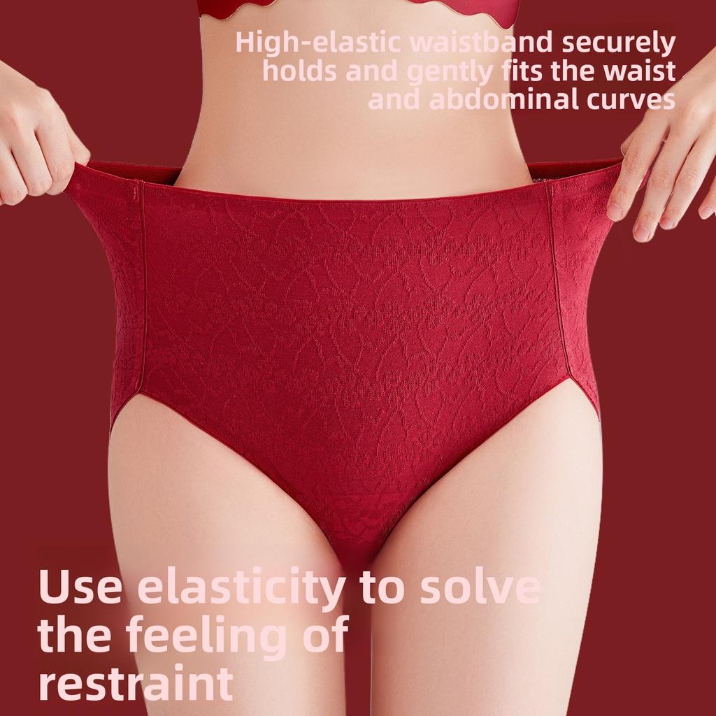 Women's Spring and Autumn New Year Wedding Pure Cotton Red 10A Antibacterial Crotch Non-mark High Waist Underwear