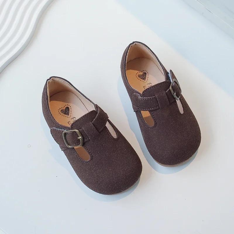 

Детская повседневная обувь, детская модная ретро-кожаная обувь в британском стиле, мокасины для мальчиков и девочек, простые противоскользящие туфли 2024 года, новинка 21 коричневый