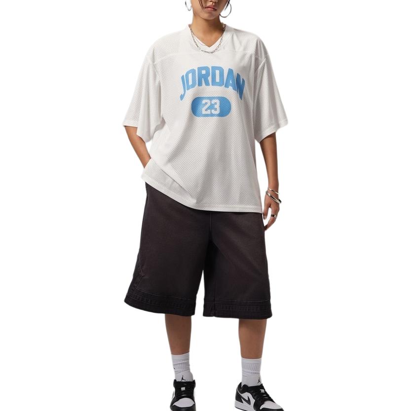 Jordan Mesh AS W J BRK SS Jersey Top V-Neck Pullover Short Sleeve Drop Shoulder T-Shirt Women tops HQ9223-100
