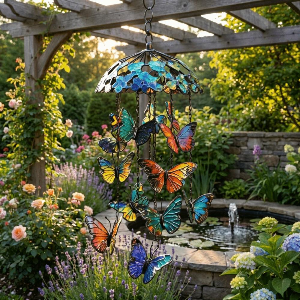 Creative Butterfly Wind Chimes Colorful 2D Flat Butterfly Hanging Ornaments Advanced Texture Retro Home Decoration Crafts