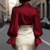 Women's Fashion Solid Color Collar Button Long Sleeve Shirt Top