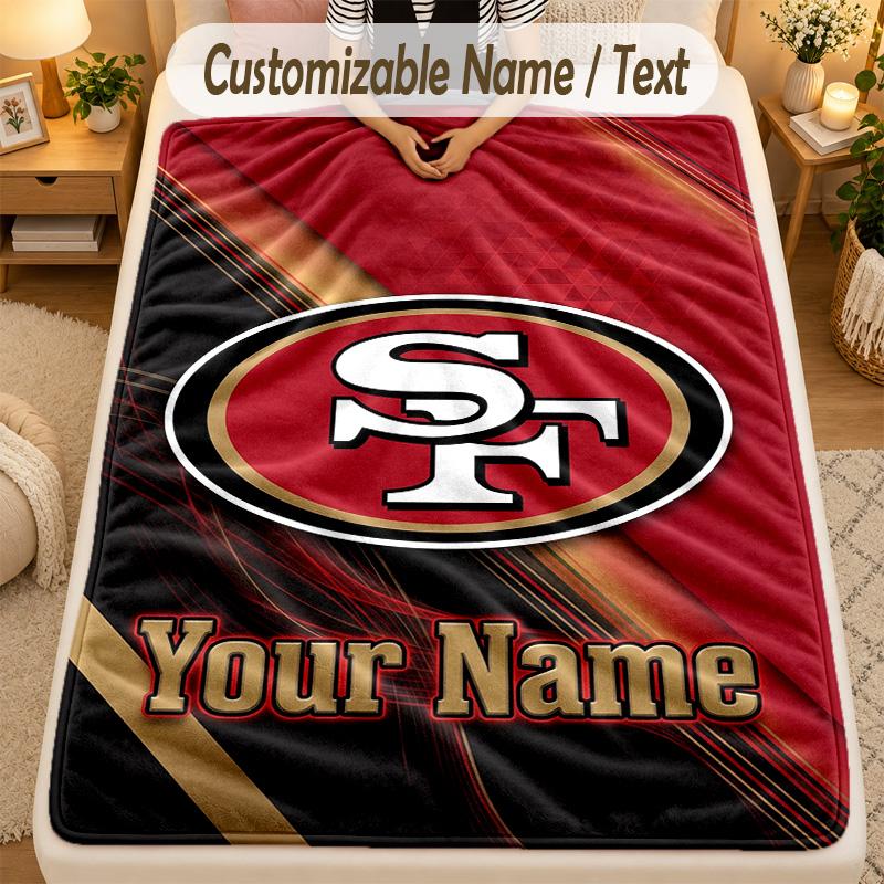 Flaneldecke San Francisco 49ers Benutzerdefinierter Name Text Personalisierte Weiche Warme Überwurfdecke Heimdekoration Geschenk