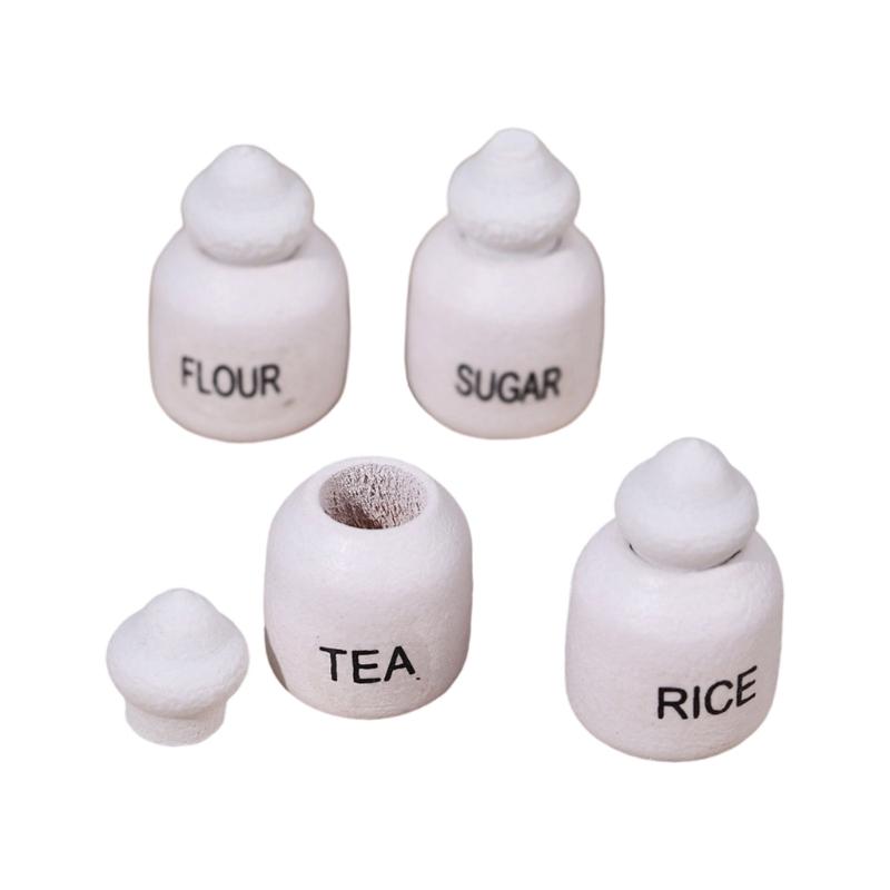 

4PCS Natural Wood Model House Miniature Condiment Canisters Safe Not Toxic Constructed For Kids Pretend Play And Decorative Locations 1