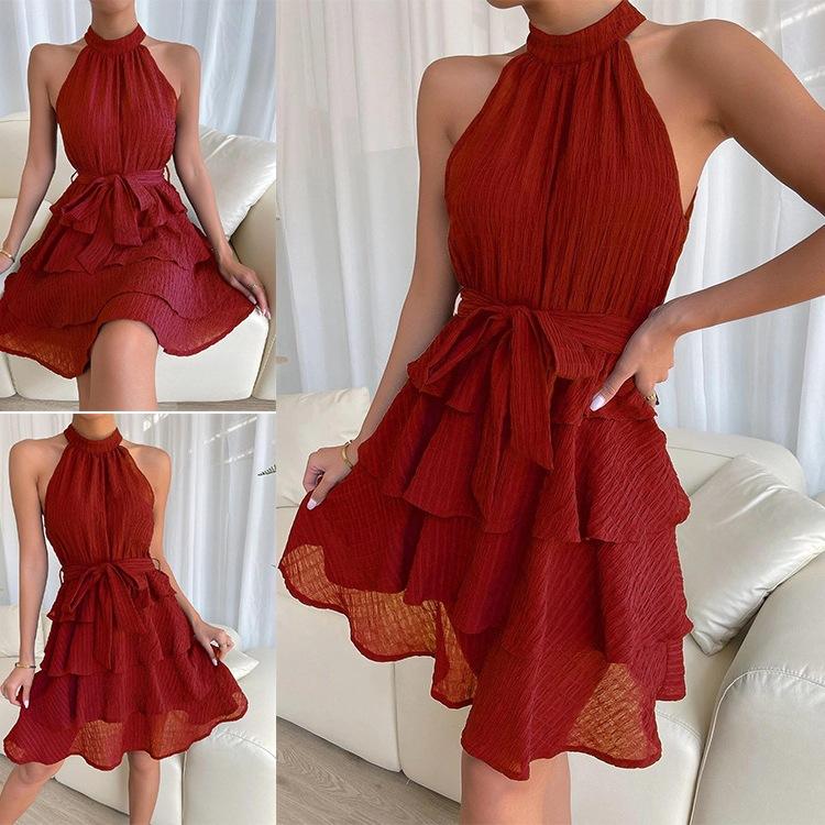 Independent Station Spring Summer European And American New Women'S Clothing Splicing Sleeveless Lotus Leaf Edge Dress