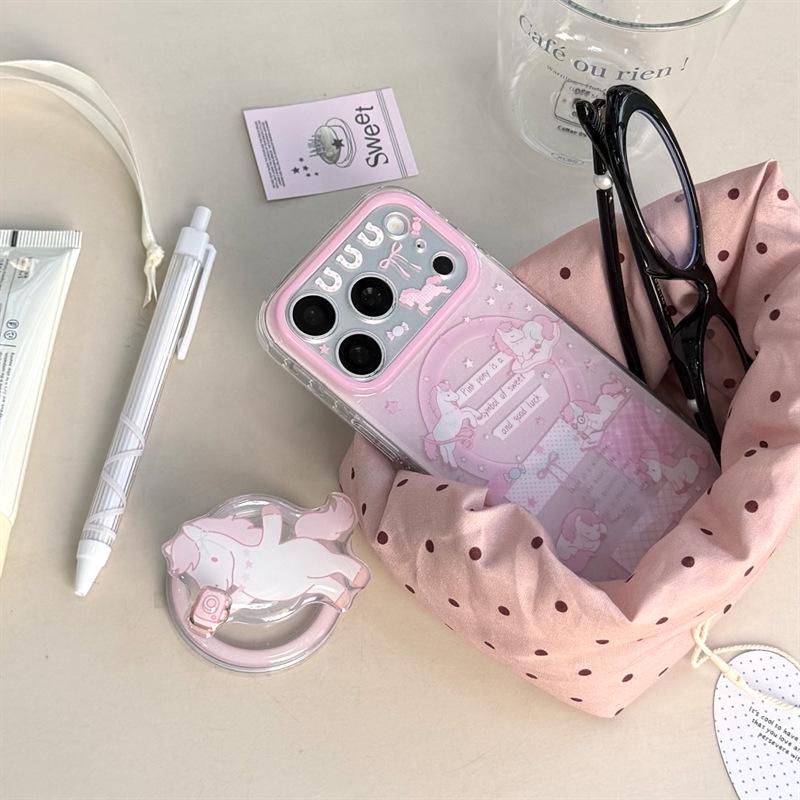 Magnetic Horse Bracket - Pink Camera Compatible with iPhone 17/16 Pro Max/15/14 Trendy Case