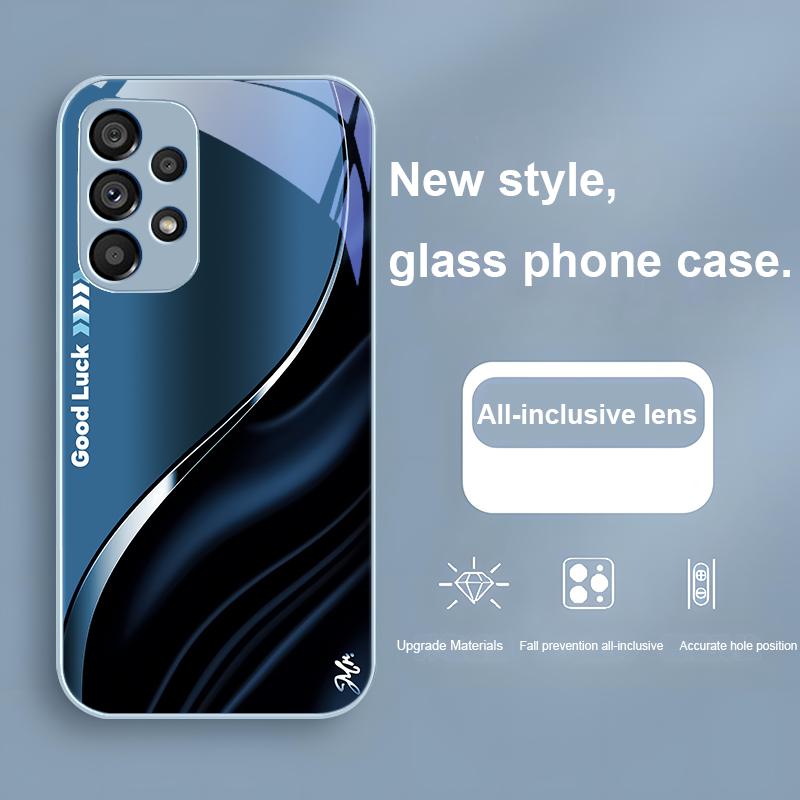 Good Luck For Samsung Galaxy Note 8 9 S10 Plus S20 S21 FE S23 Ultra A70 72 73 50 51 52 53 Tempered Glass Blue Phone Case