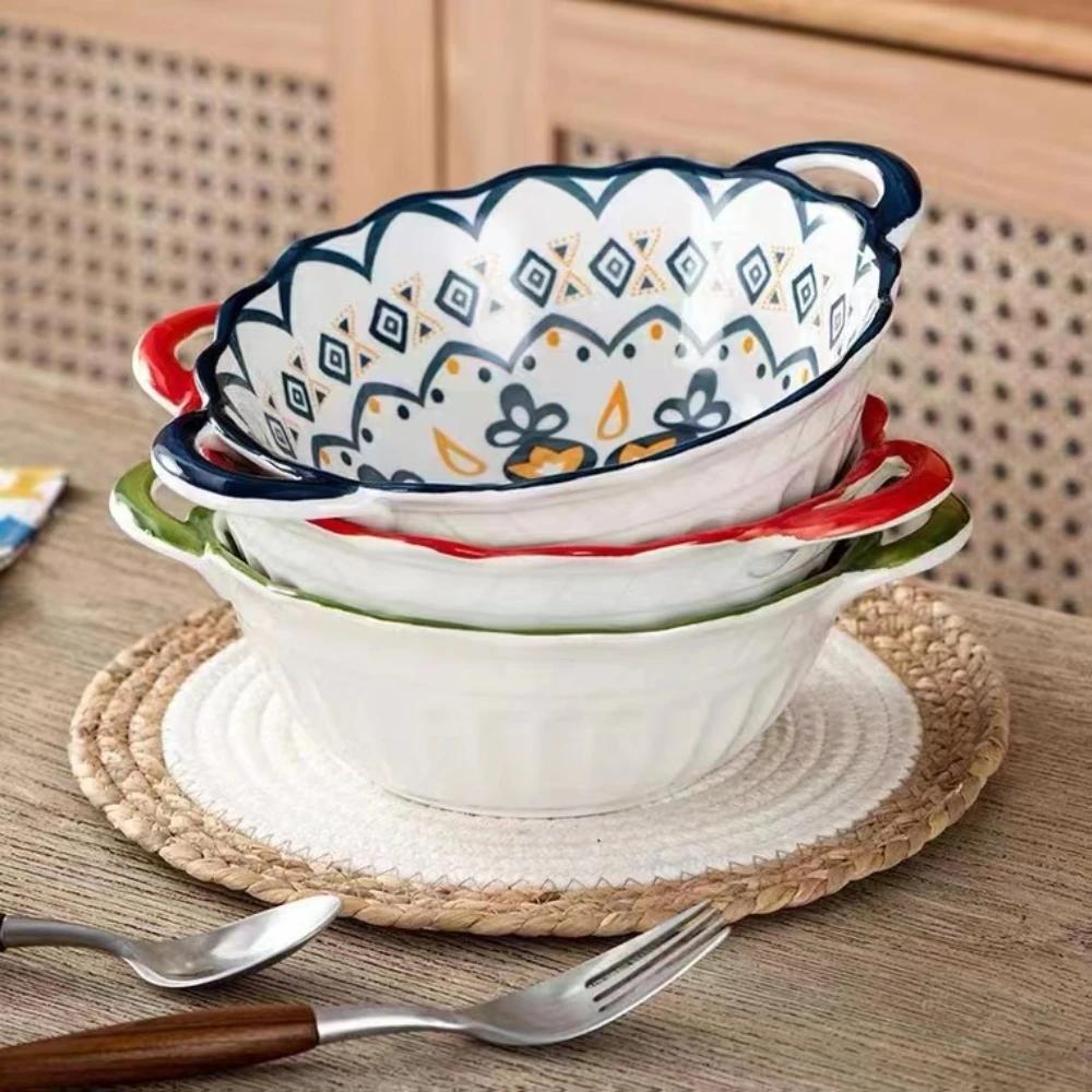 Schöne Keramik-Suppenschüssel mit großem Fassungsvermögen und Henkel Geeignet für Salate, Früchte, Pasta, Desserts usw. Geeignet für den Backofen