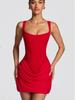 2026 Women's French Style Bodycon Square Neck Sleeveless Dress with Lace-up Waist