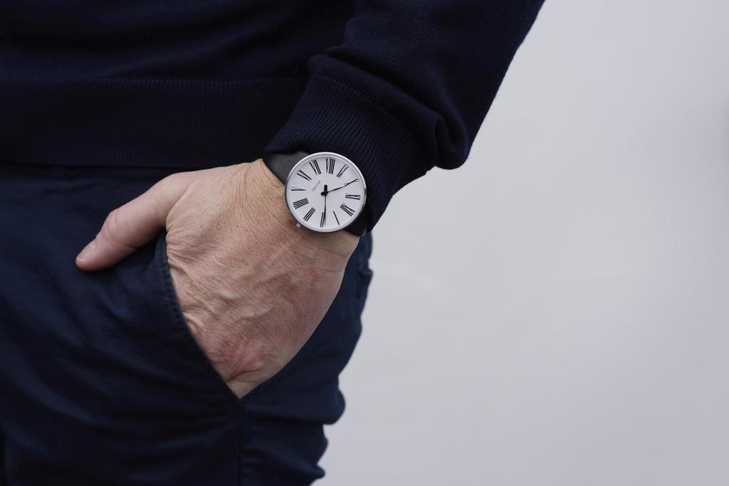 ARNE JACOBSEN STATION 53302-2001, 40mm, Scandinavian Design, Water Resistant (Quiet Design with No Second Hand), White with Black Leather Strap