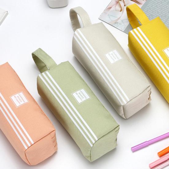 Pencil Solid Color Bag Stripe Rectangular Double-layer Letter Double Zippers Large Capacity Stationery