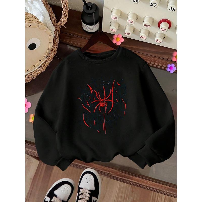Kids Crewneck Sweatshirt, Warm Long Sleeve Round Neck Pullover, Autumn Winter Casual Tops 110