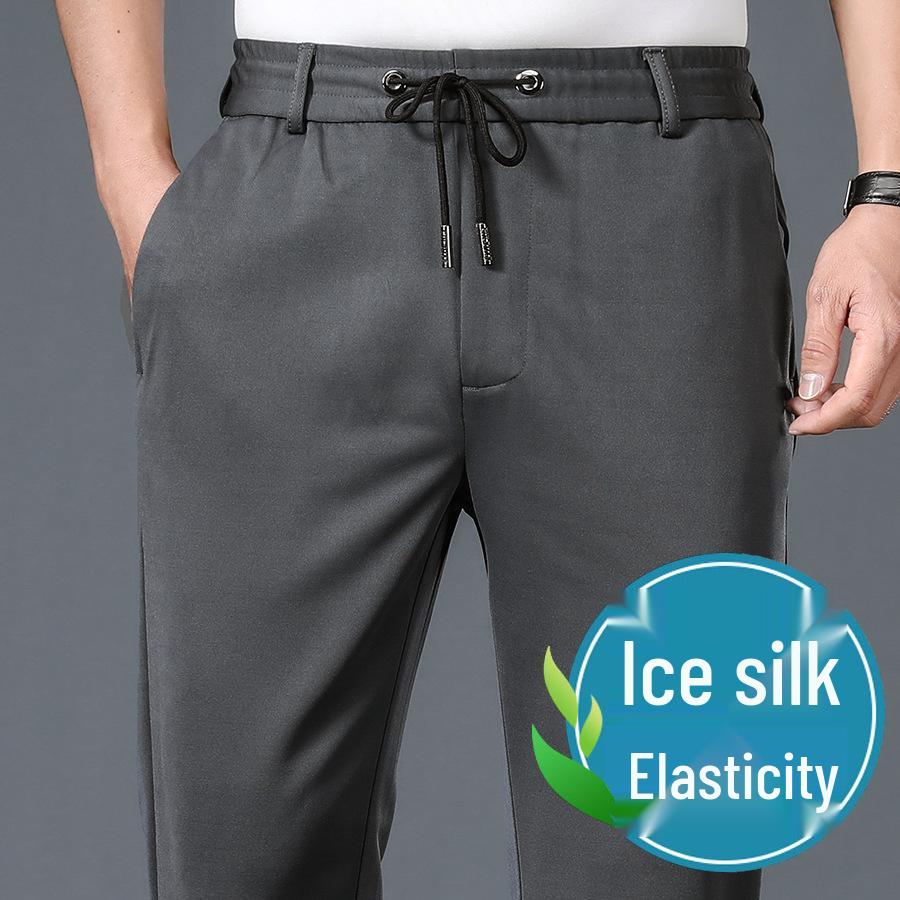 

Летние тонкие эластичные брюки для пап для мужчин - Повседневная одежда больших размеров для мужчин среднего и пожилого возраста 10XL темно-серого