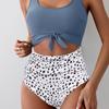 New Contrasting Color Printing Wrinkled Hollow Strap Vest One-piece Swimsuit
