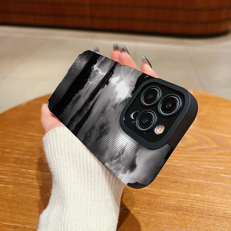 Vertical Grain Leather Shell Lucky Day Printed Patterned Shockproof Soft Silicone Case with Camera Lens Full Protection for iPhone
