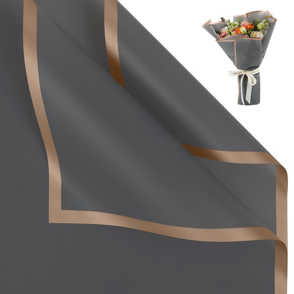 10 Sheets Flower Wrapping Paper with Golden Edges, Waterproof Bouquet Packaging - Ideal for DIY Weddings & Birthdays 2035