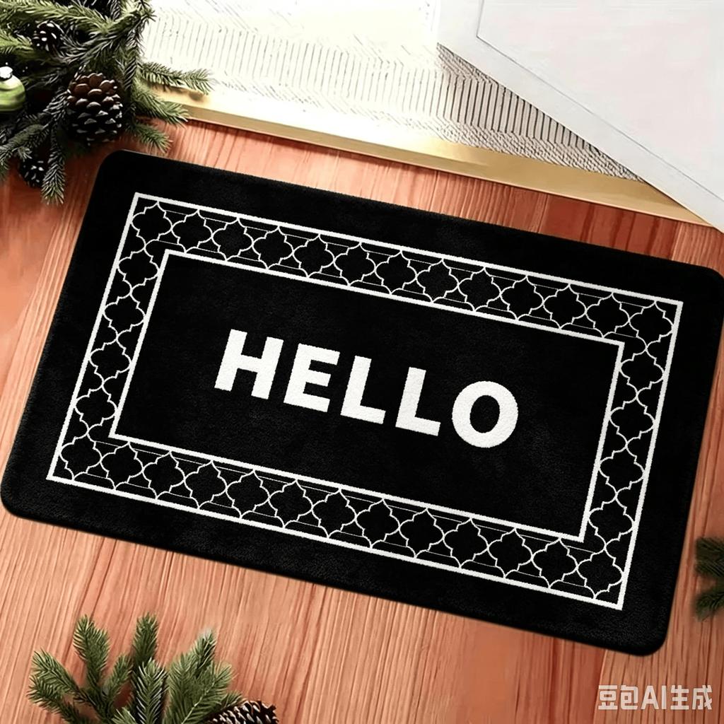 Geometric Frame HELLO Letter Printed Household Entry Doormat Rectangle Soft Water?absorbing Floor Modern Simple Indoor Entrance