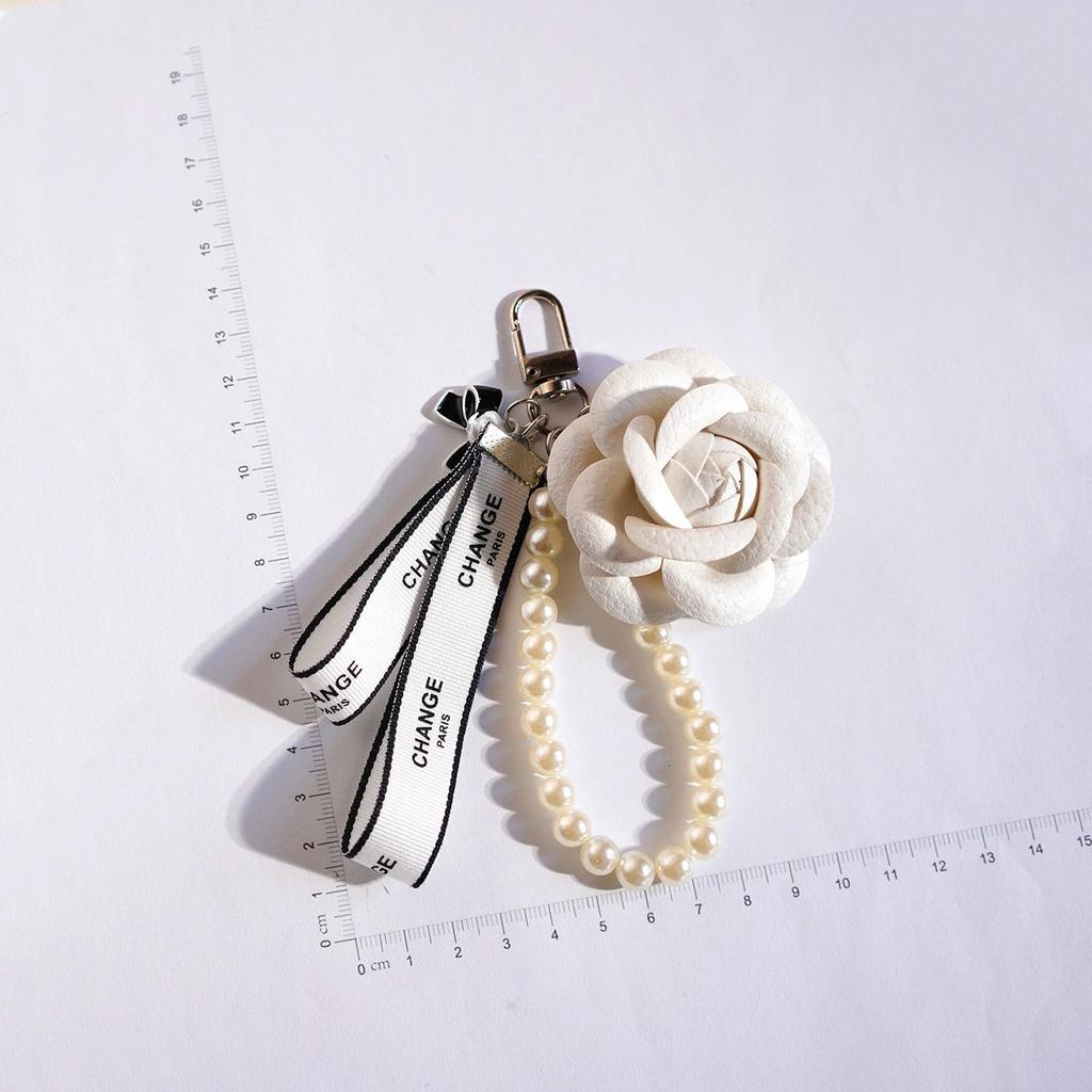 Camellia Handbag Keychain with Creative Bow Knot Pendant & Car Key Lanyard Gift