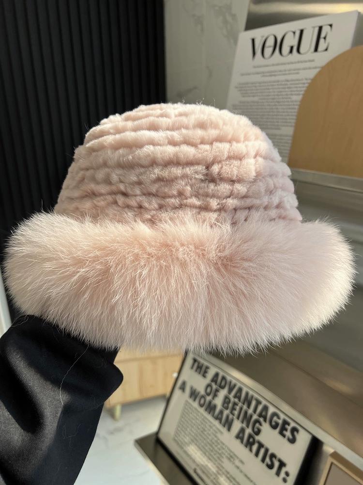 Rex Rabbit Fur Fisherman's Hat Children Autumn and Winter Warm Temperament Versatile Fox Hair Ear Protector Basin Hat Tide Shows Small Face