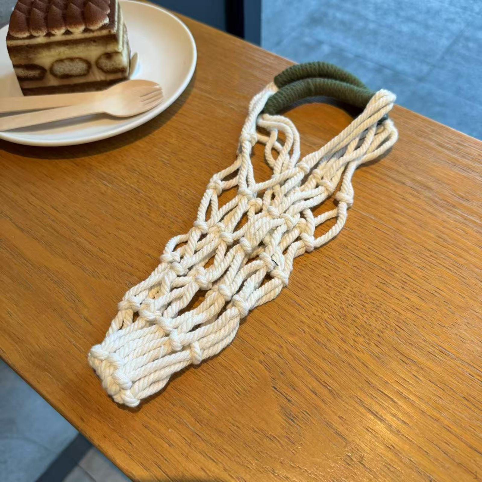 

Handwoven Drink Carrier Organizer Cup Woven Rope Holder with Handle for Outdoor White Green