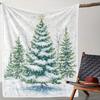 Vintage-Style Christmas Tree Snowflake Print Flannel Throw Blanket, Soft, Cozy, Comfortable, Polyester, with Digital Knitting,