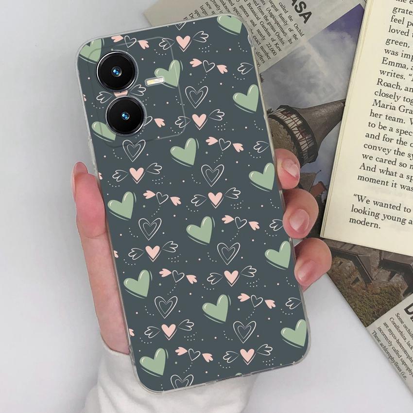 Ultra Thin Clear Phone Cases For Vivo Y22S Y27 Y33 Y35 Y36 Y37 Beautiful Heart Pattern Soft Silicone Super Shockproof Shell For Vivo Handphone Covers