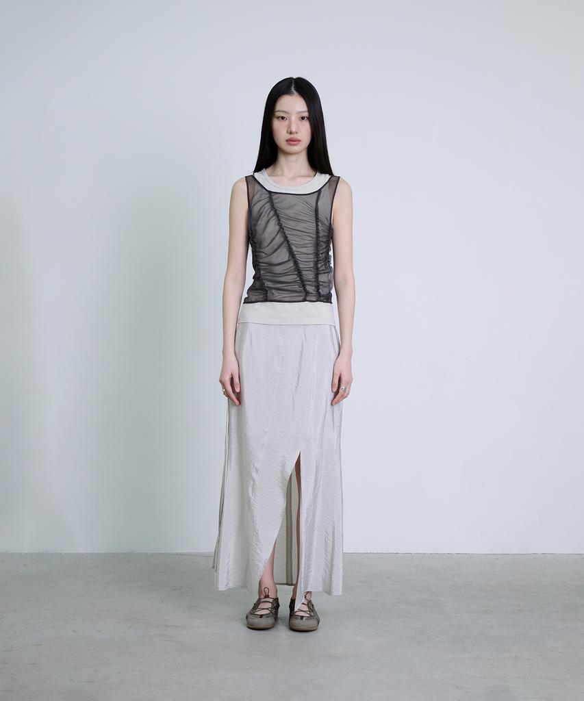 Deoaeteus Asymmetrical Incision Maxi Skirt_Light Gray