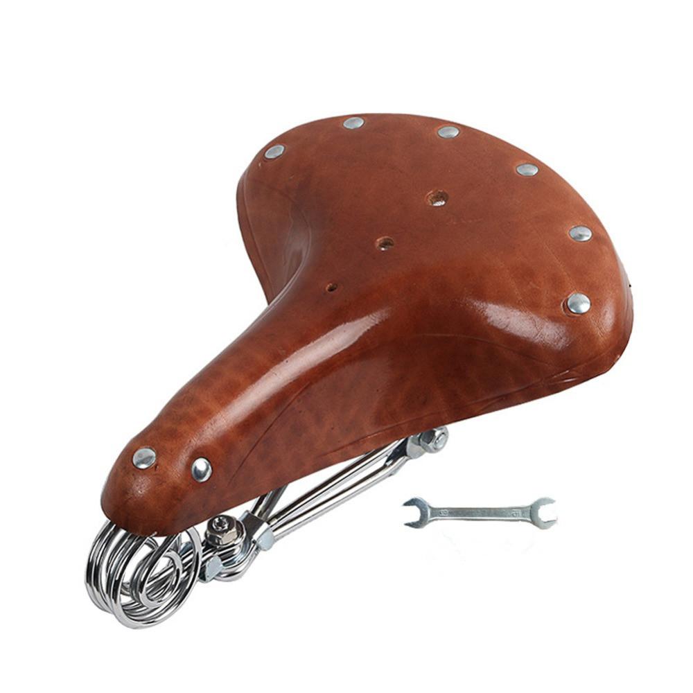 Bicycle cowhide saddle real three-spring seat cushion retro seat cowhide saddle seat bag bicycle accessories