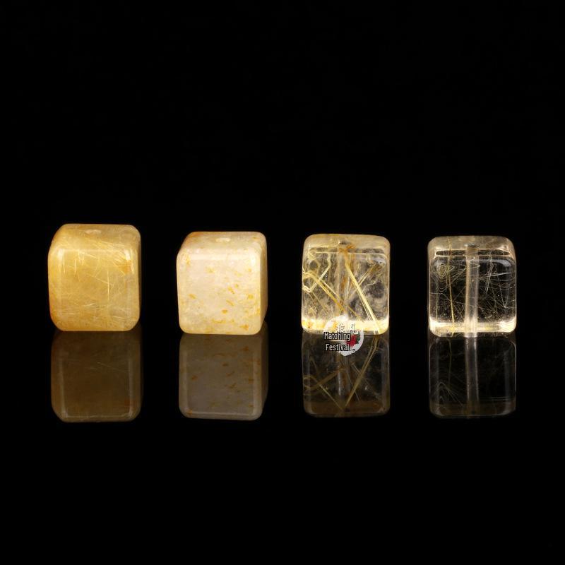Golden Rutilated Quartz Square Beads for DIY Crystal Bracelets - Yellow and White Quartz Accessories