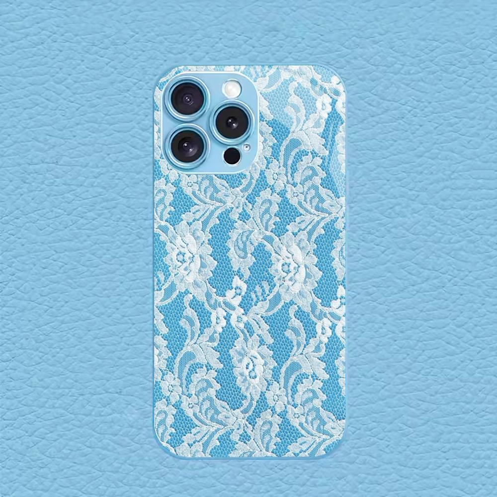Delicate White Lace Blue phone case for iphone 17 case for iphone 17 pro max cover Glass for iPhone 17 16 15 14 13 12pm Pro Plus