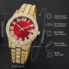 2PCs/Set Fashion Men's Watch Hip Hop Diamond Set Steel Strip Quartz Watch with Luxury Bracelet Set