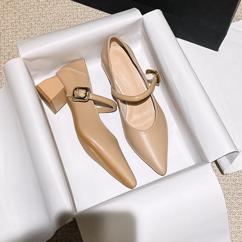 

Женские туфли-лодочки из мягкой кожи, новые универсальные, с острым носком, с открытым верхом, на толстом каблуке, не утомляющие ноги, с ремешком на щиколотке. 43